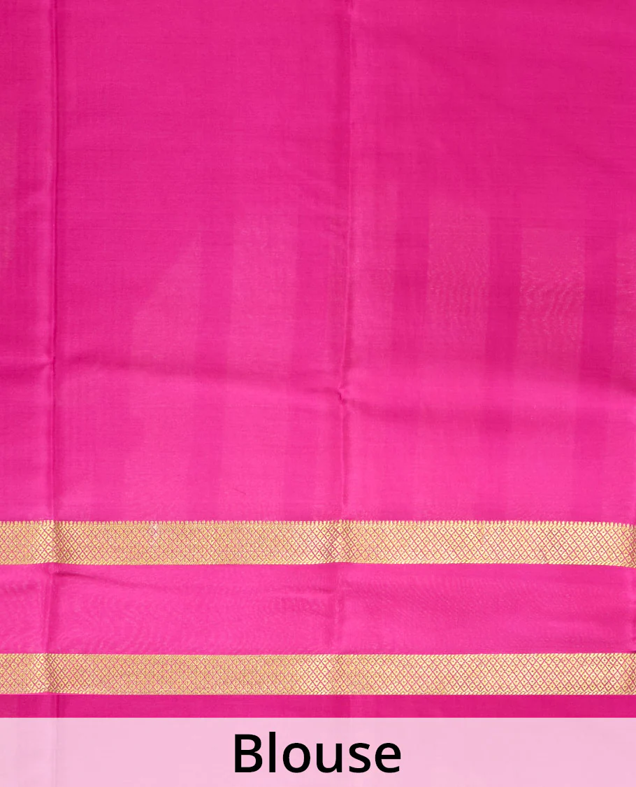 Blue zari checked Mysore silk saree, contrast rettai pettu peacock eye zari border, and pallu of zari stripes - Image 5