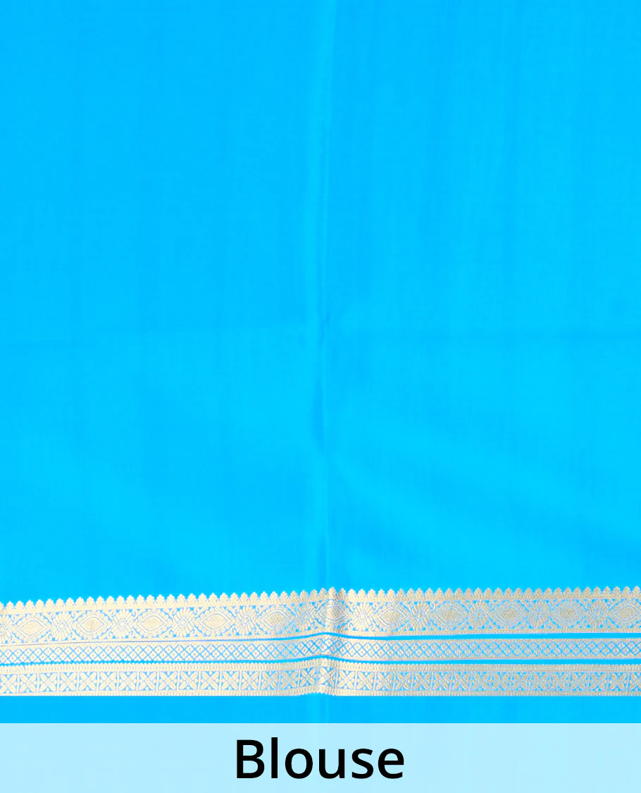Blue zari checked Mysore silk saree, traditional zari border, and zari striped pallu - Image 5