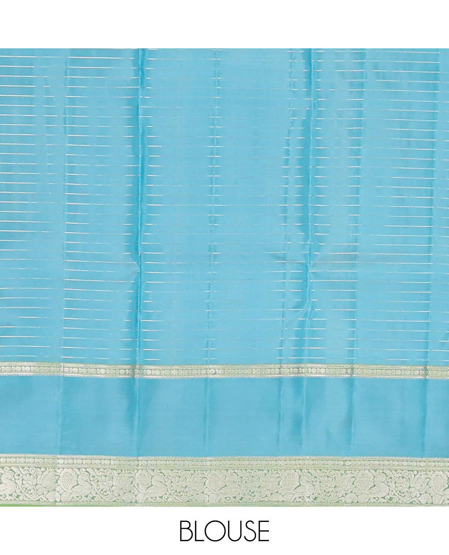 Blue zari checked Vasundhara Lite Silk Mix Saree, contrast jaal pallu & rettai pettu border of poun,muthu & mayil - Image 6