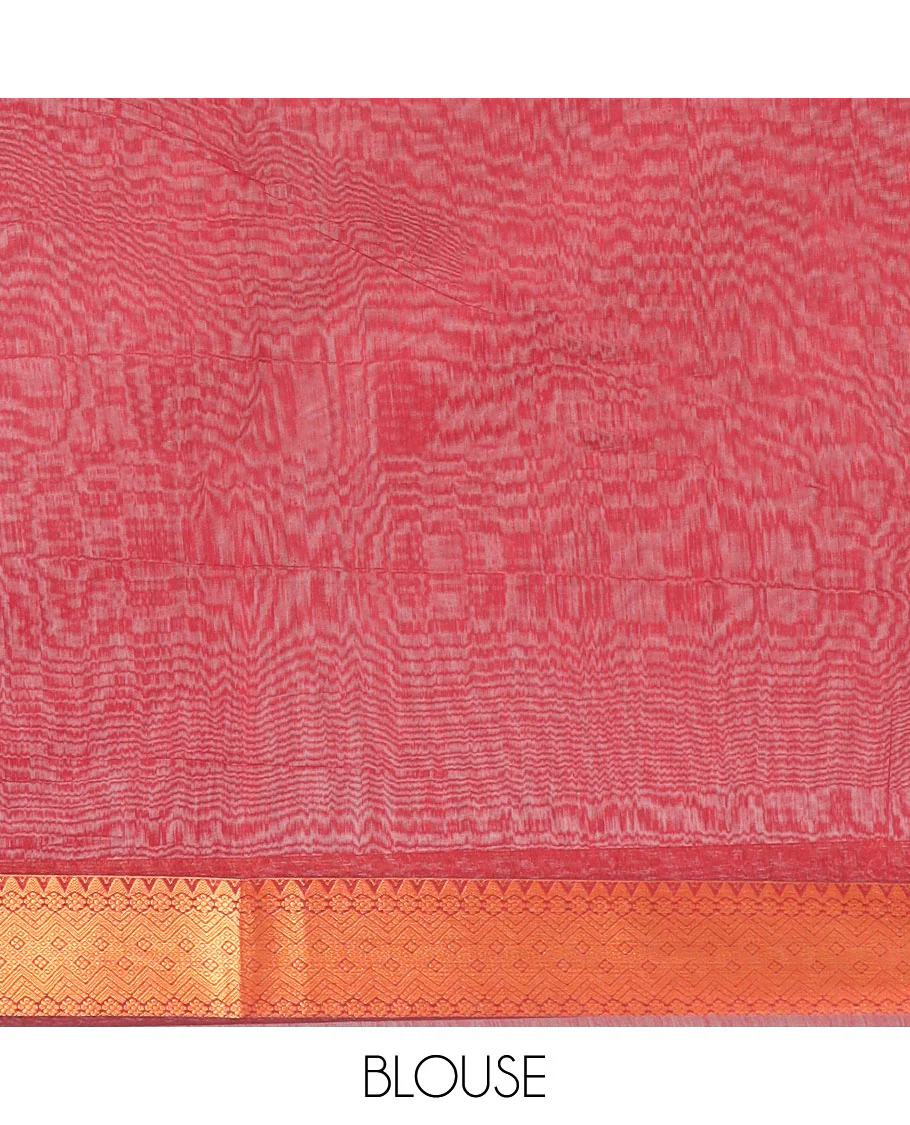 Blue zari design semi-silk cotton saree, traditional zari border & contrast floral & Paisley creeper pallu - Image 2