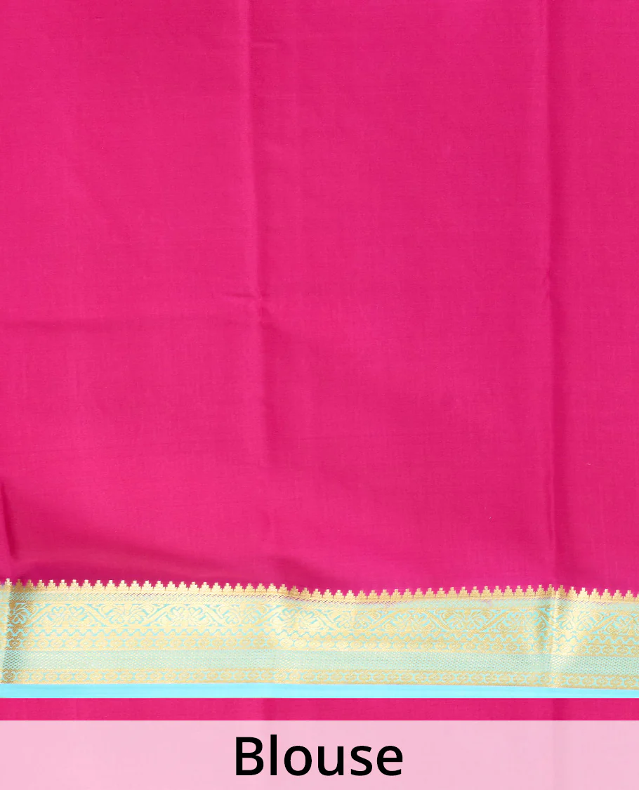 Blue zari elephant motifs woven Mysore silk saree, contrast traditional zari border and pallu of zari-rich paisley designs - Image 5