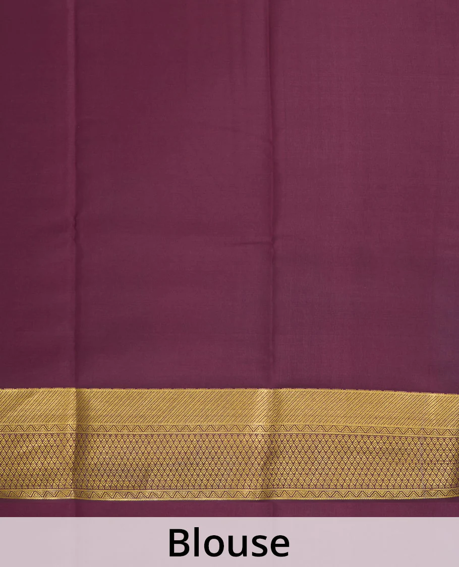 Blue zari floral buttas Mysore silk saree, contrast traditional zari border, and pallu of jaal design - Image 5