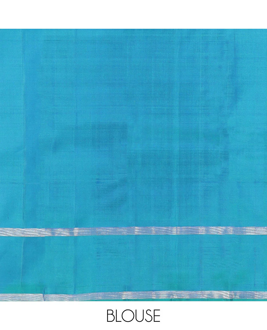 Blue zari striped Kanchipuram silk saree, contrast rettai pettu zari striped border, and jaal pallu - Image 6