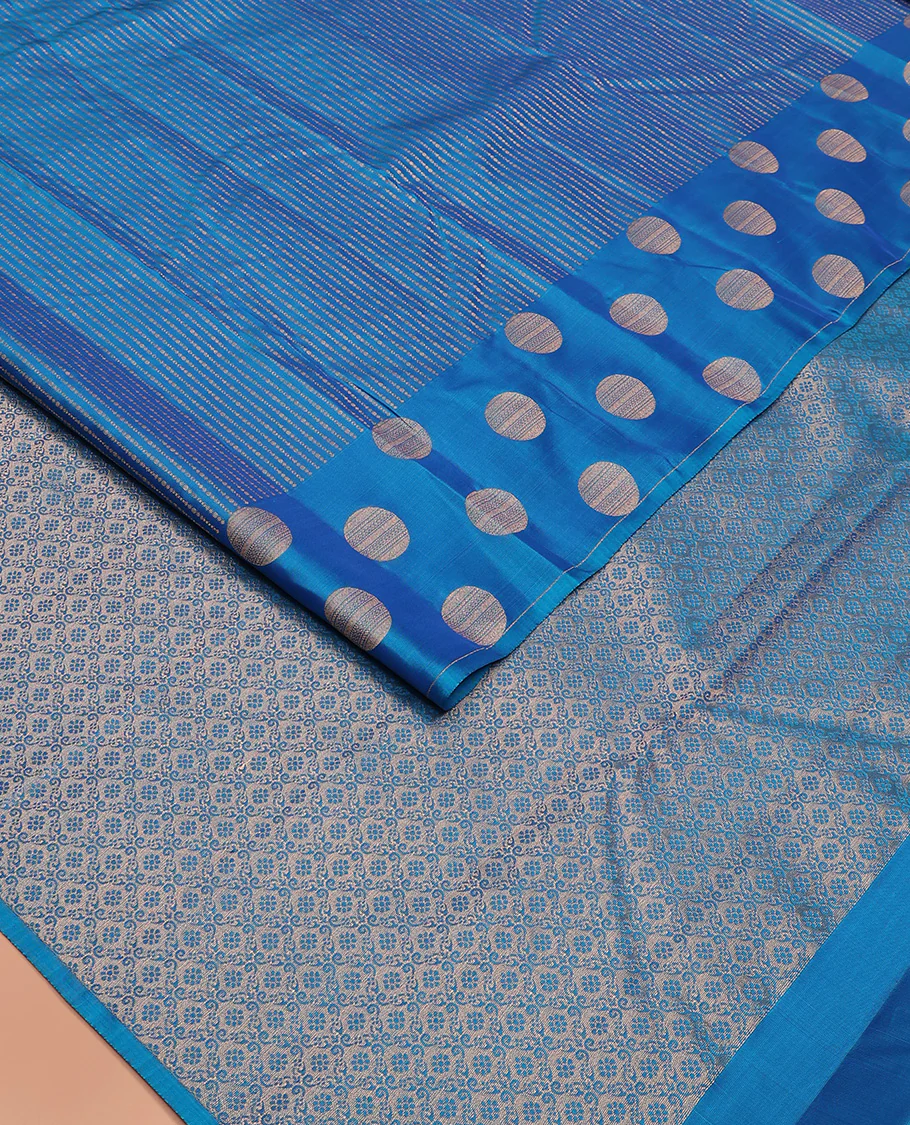 Blue zari striped Vasundhara Lite Silk Mix Saree, zari border of round motifs, and pallu of intricate designs - Image 2