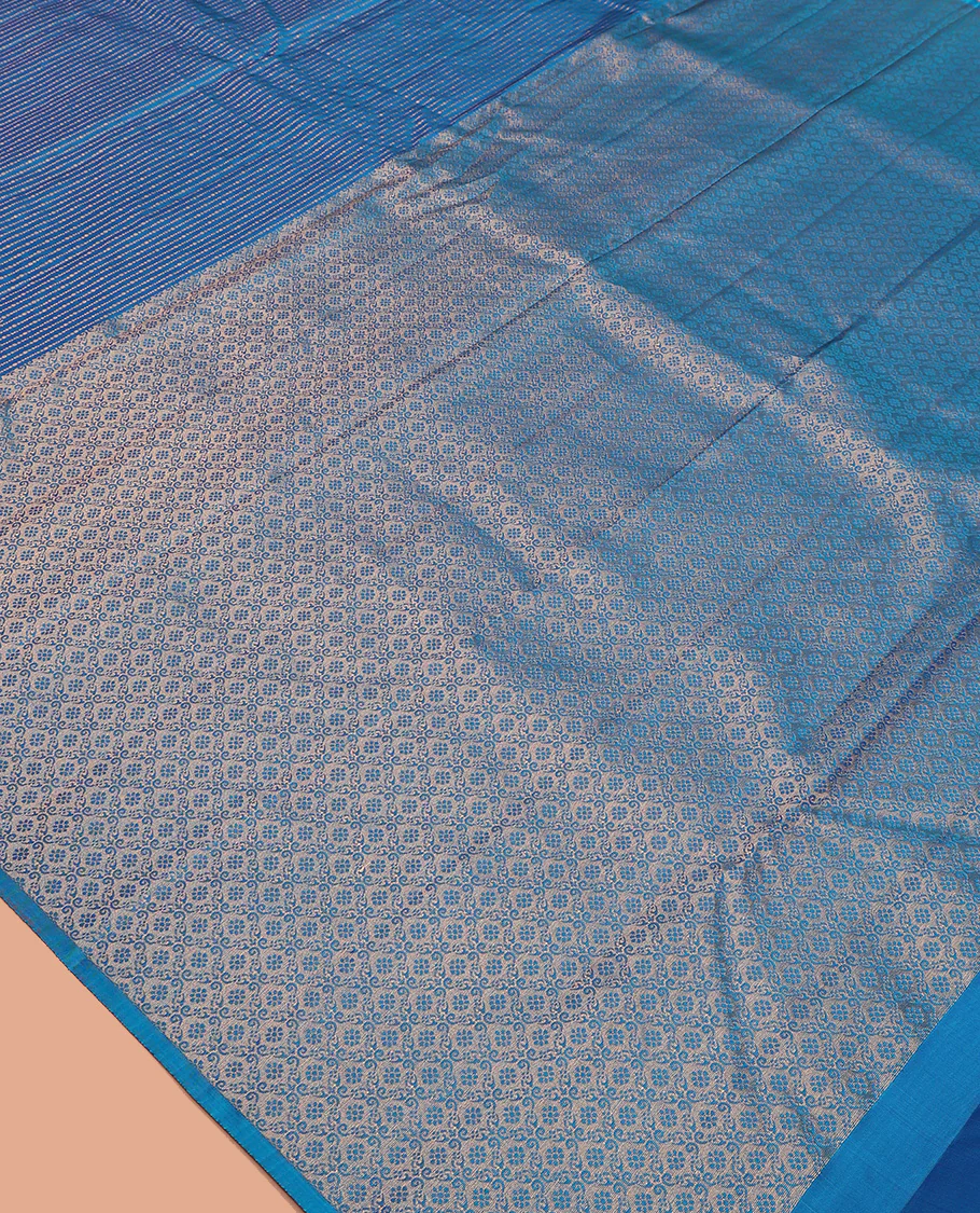 Blue zari striped Vasundhara Lite Silk Mix Saree, zari border of round motifs, and pallu of intricate designs - Image 5
