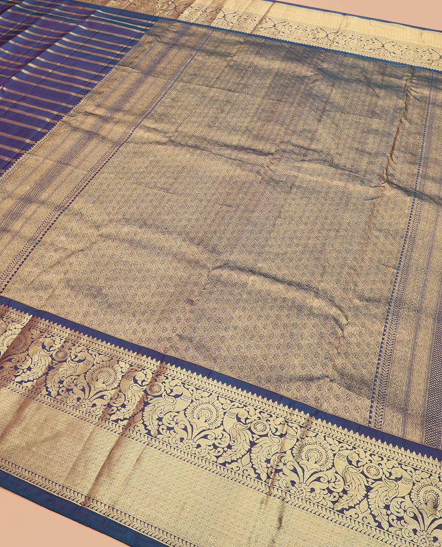 Blue zari stripes Vasundhara silk saree, zari border of kathir, mayil, and mayil kann designs, and jaal pallu - Image 5