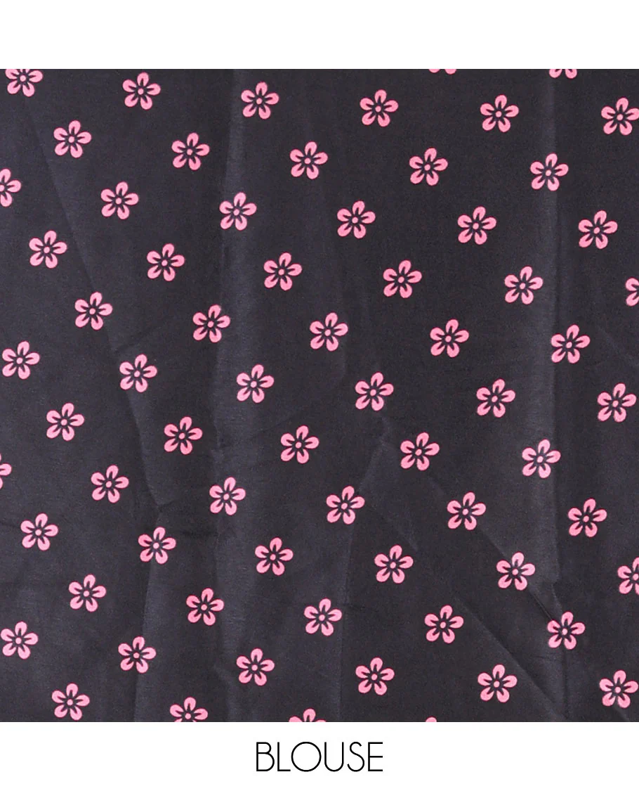 Borderless black-light pink batik style abstract digital printed satin crepe saree with blouse of small buttas - Image 4