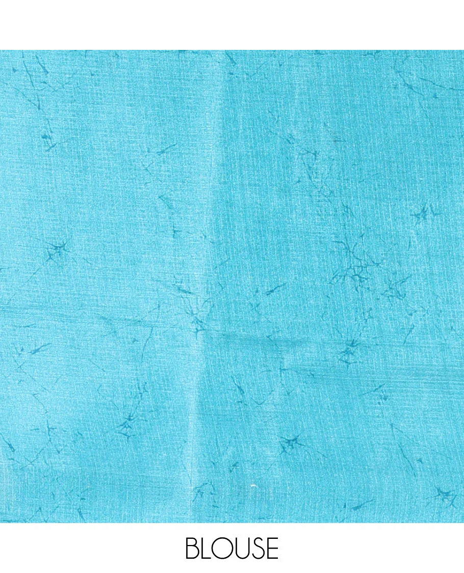 Borderless blue abstract-style star motifs abstract printed art khadi cotton saree, abstract-style printed pallu, and a matching blouse - Image 3