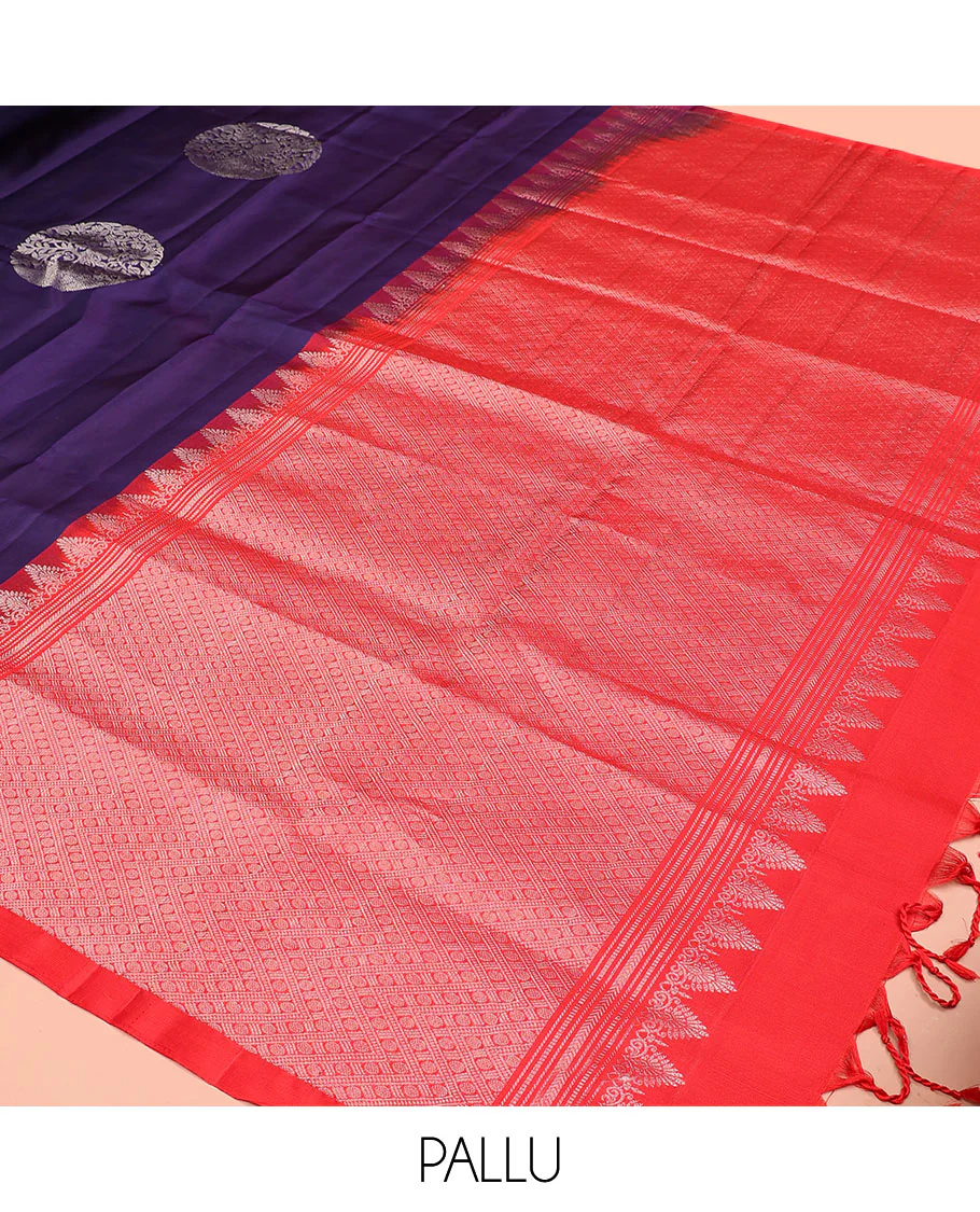 Borderless blue round buttas Mayuri soft silk saree, contrast pallu steeped with rudraksham motifs - Image 5