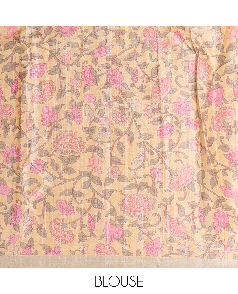 Borderless blue unique floral printed tussar saree - Image 7