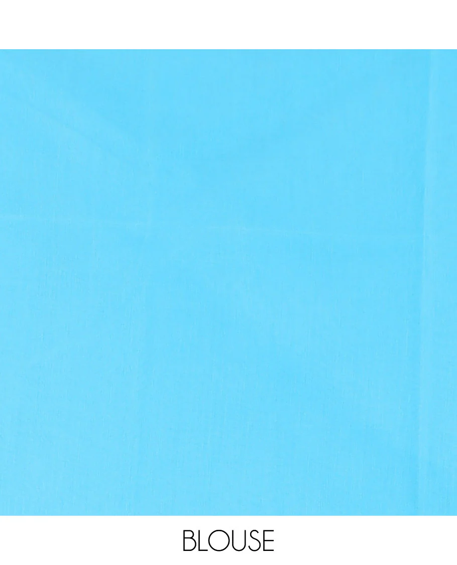 Borderless blue vertical striped & square buttas semi-silk cotton saree, pallu of mat-textured design - Image 2