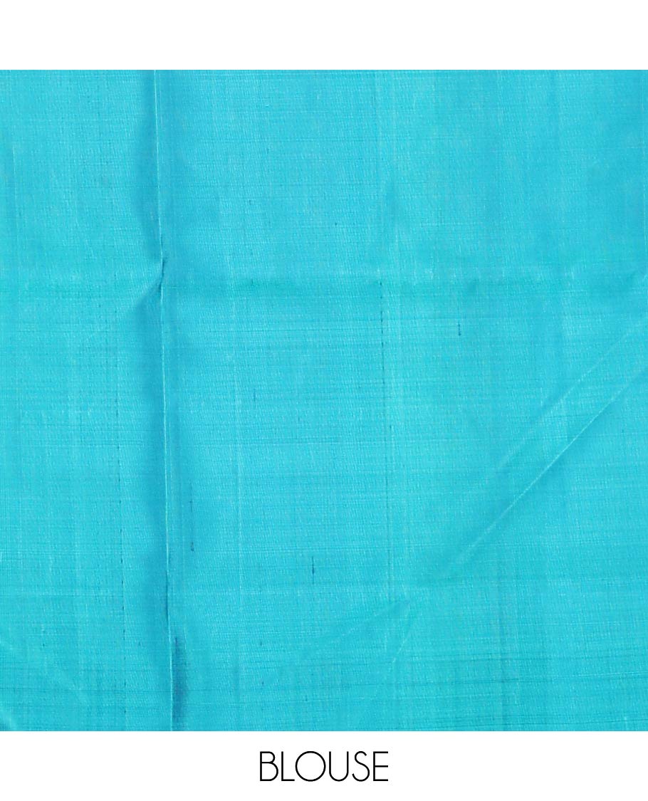 Borderless blue zari buttas and paisleys Mayuri soft silk saree, zari woven pallu of intricate designs - Image 6