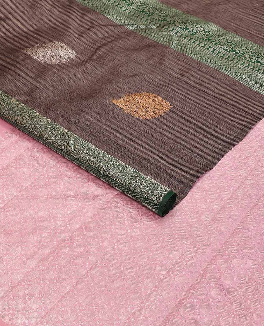 Borderless brown floral design kancheepuram silk saree with argyle design pallu - Image 2