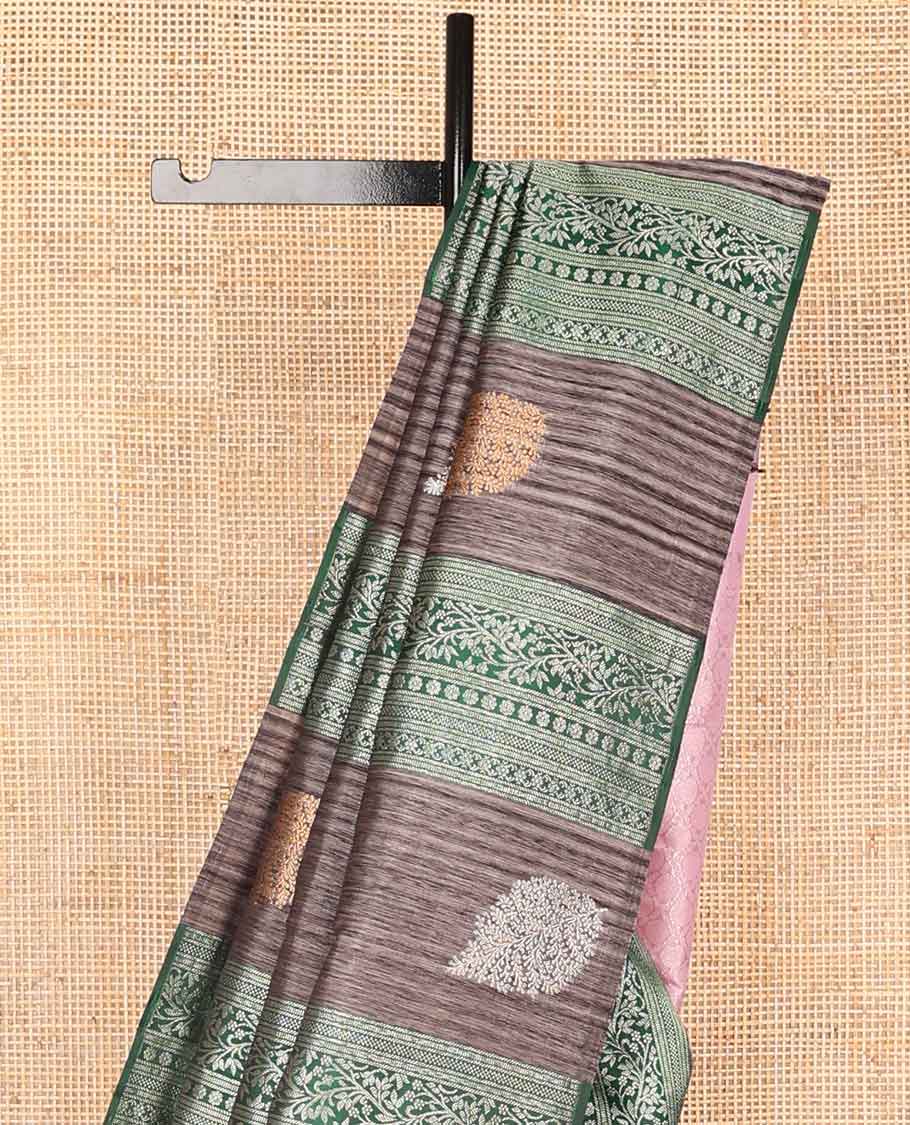 Borderless brown floral design kancheepuram silk saree with argyle design pallu - Image 4