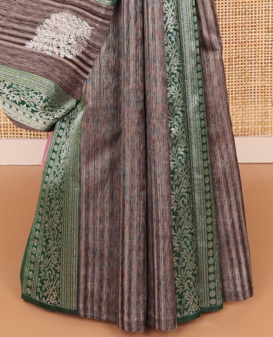 Borderless brown floral design kancheepuram silk saree with argyle design pallu - Image 5