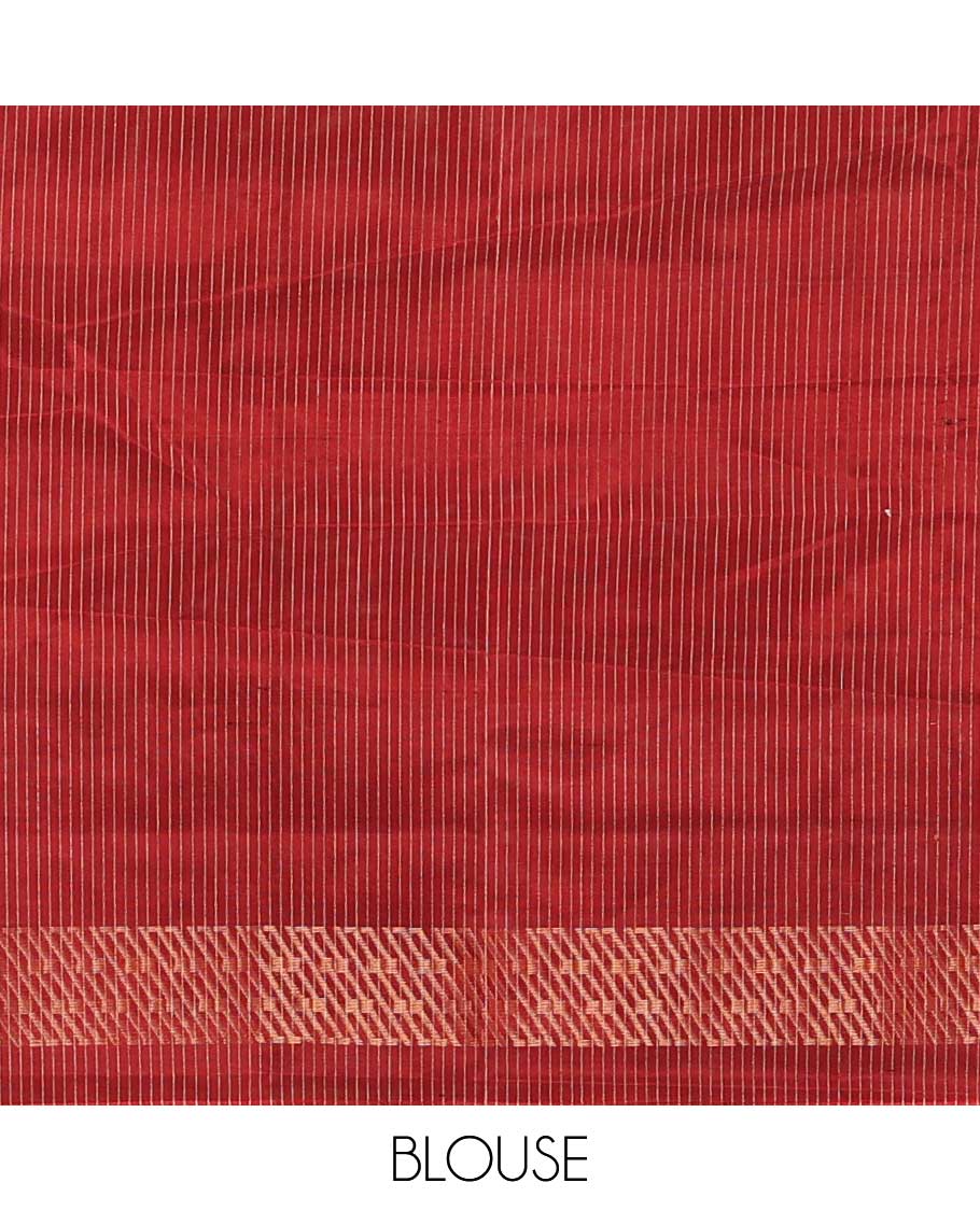 Borderless brown micro-checked and floral zari buttas Mayuri soft silk saree, contrast geometric patterned pallu - Image 6
