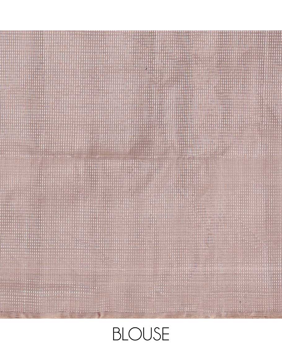 Borderless brown temple zari buttas Mayuri soft silk saree, zari-rich checked pallu - Image 6