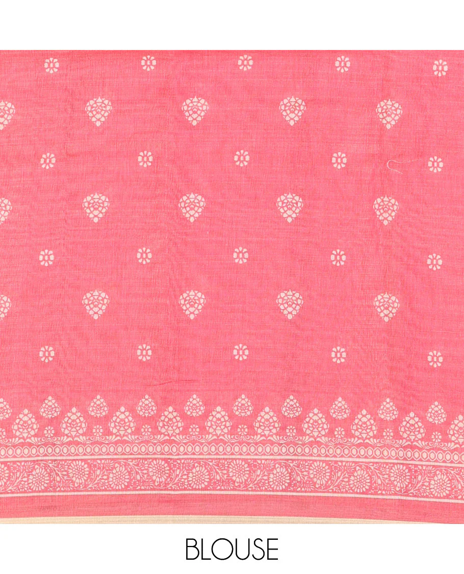 Borderless cream, colorful striped tissue saree, unique motifs printed pink color blouse - Image 4