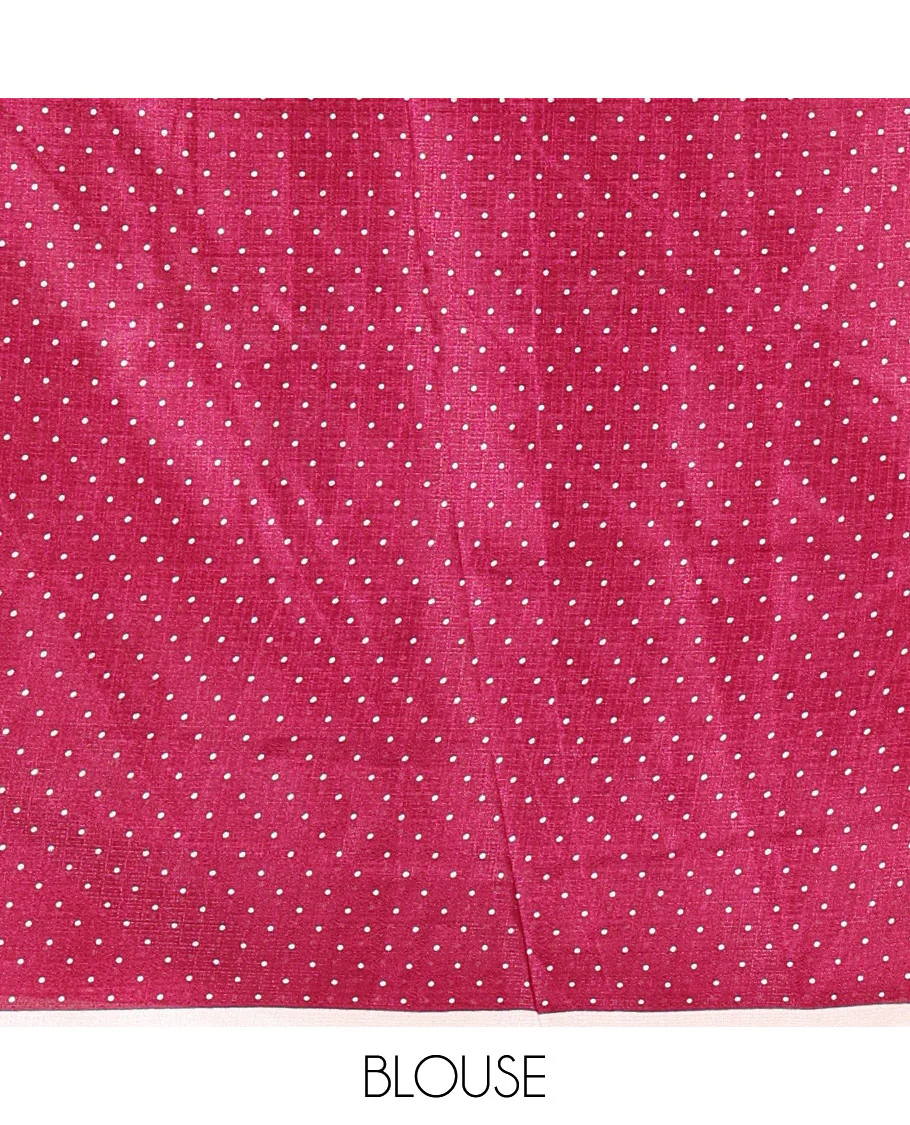 Borderless cream-purple polka dots printed art khadi cotton saree, pallu of big and small coin-size polka dots print, and a small dots printed blouse - Image 3