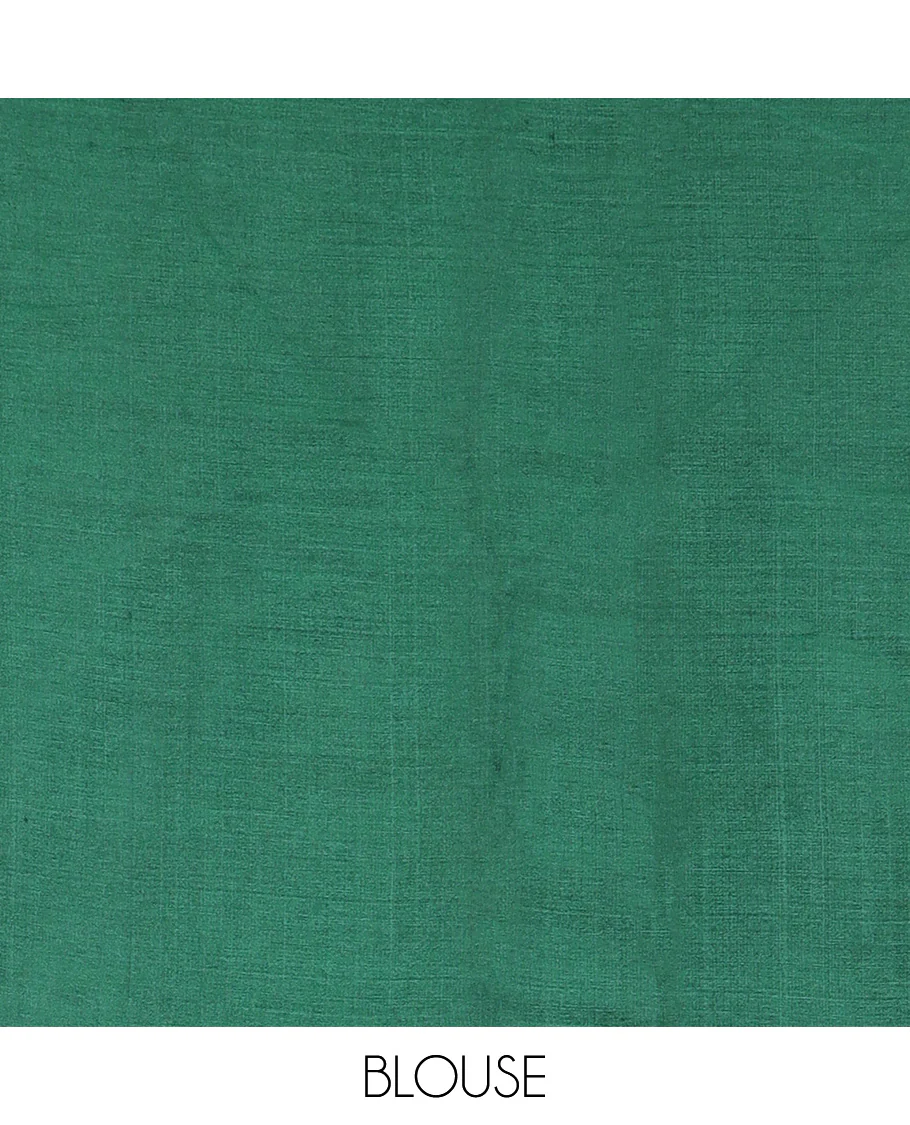 Borderless dark green macaw parrot motifs multi-colored thread embroidered tussar saree - Image 8