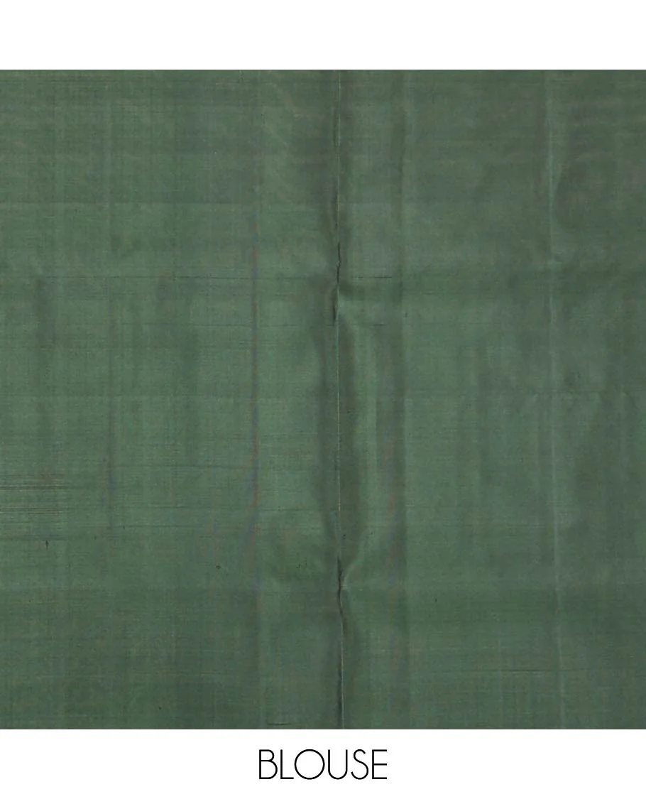 Borderless deep green zari buttas Mayuri soft silk saree, pallu of geometric design - Image 6