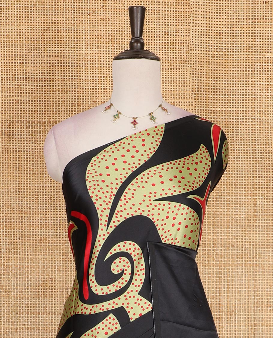 Borderless green abstract style vines batik printed Gajji silk saree, printed pallu, and plain blouse - Image 3