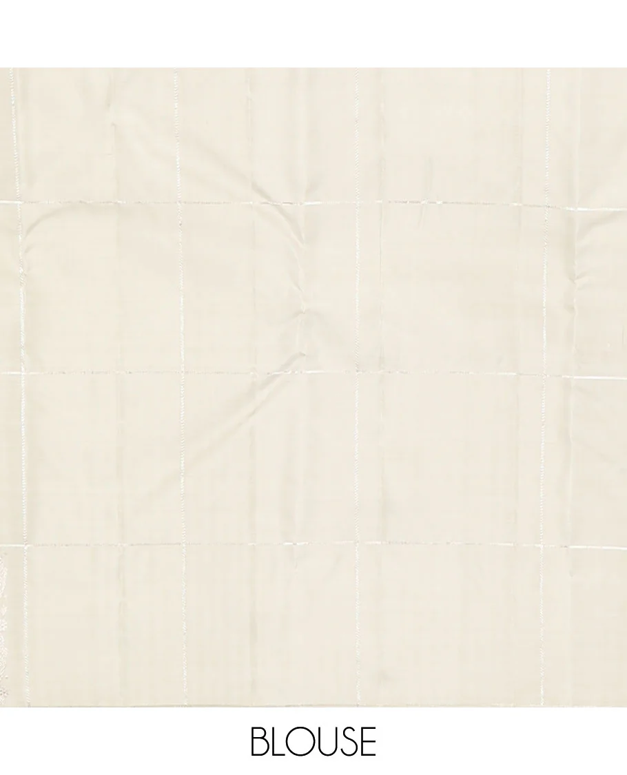 Borderless green checked & Vanasingaram buttas Kanchipuram silk saree, self-pallu of intricate designs - Image 6