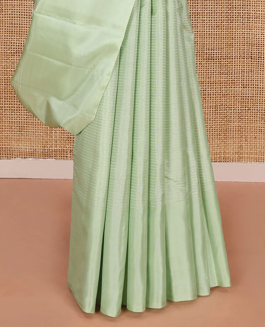 Borderless green striped Kanchipuram silk saree, contrast pallu of manga and rudraksham and kathir designs - Image 4