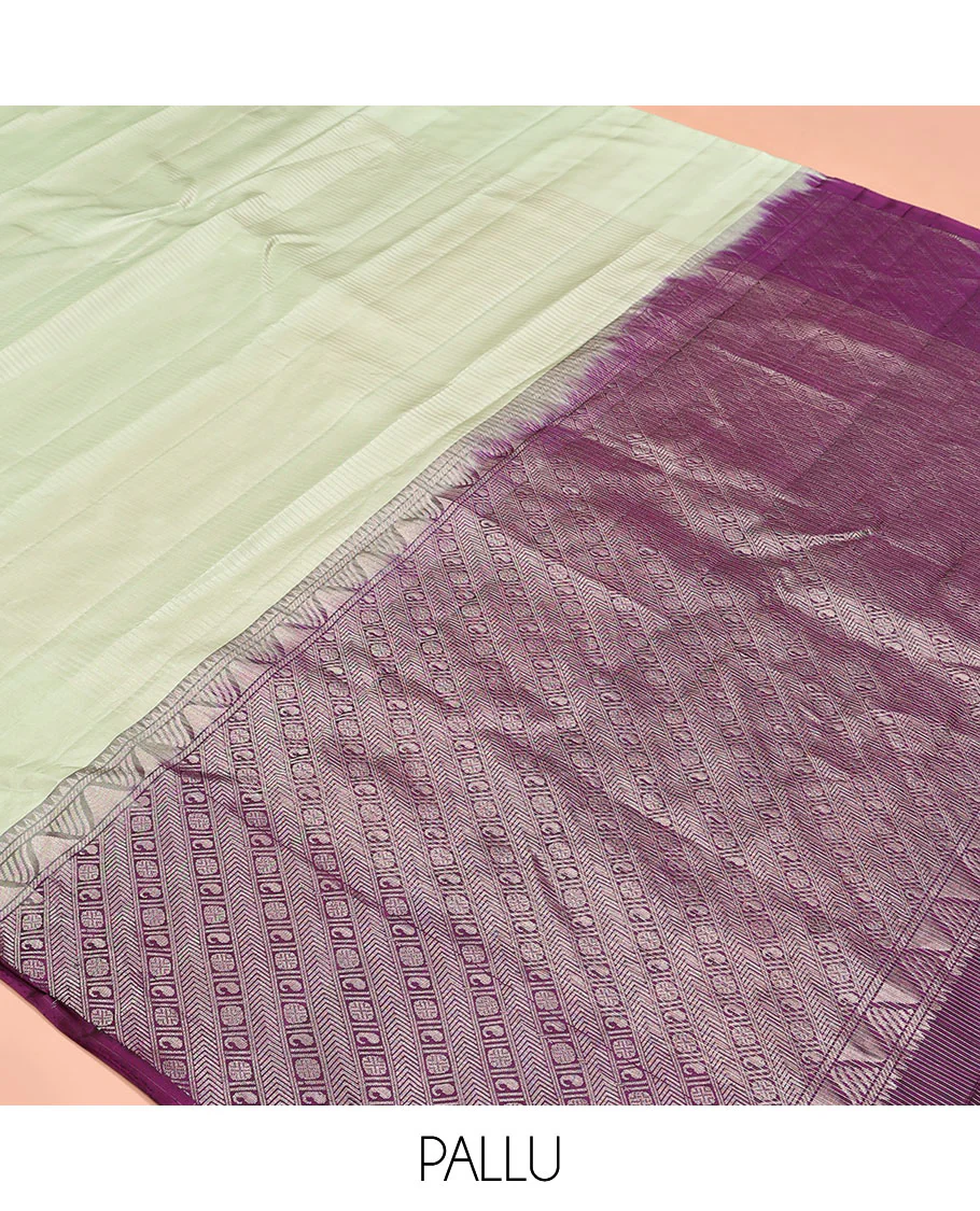 Borderless green striped Kanchipuram silk saree, contrast pallu of manga and rudraksham and kathir designs - Image 5