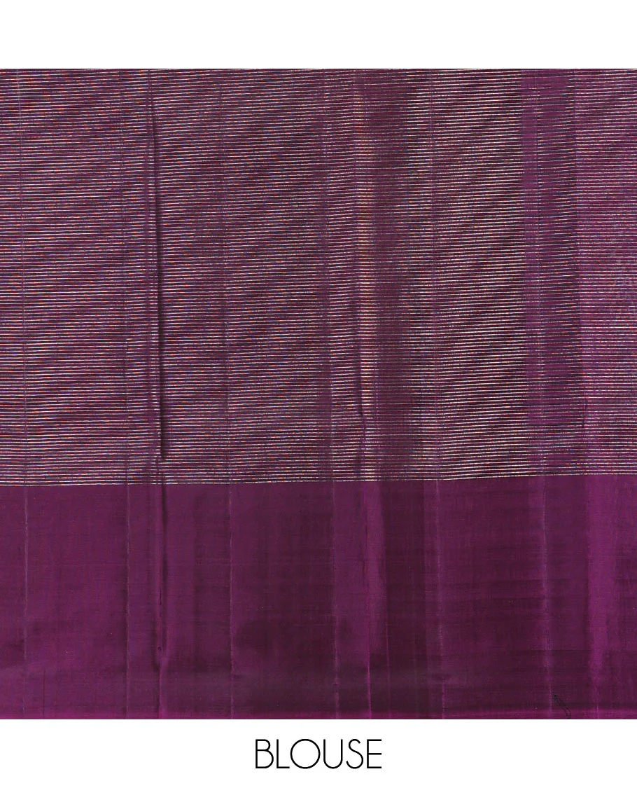Borderless green striped Kanchipuram silk saree, contrast pallu of manga and rudraksham and kathir designs - Image 6
