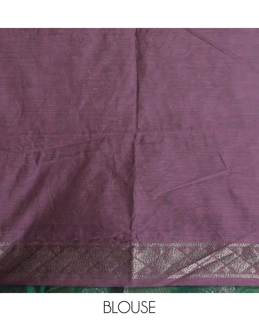 Borderless green zari buttas semi-silk cotton saree, contrast zari woven pallu - Image 3
