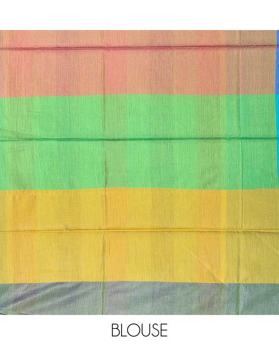 Borderless kaleidoscopic-coloured checked design semi banaras linen saree - Image 4