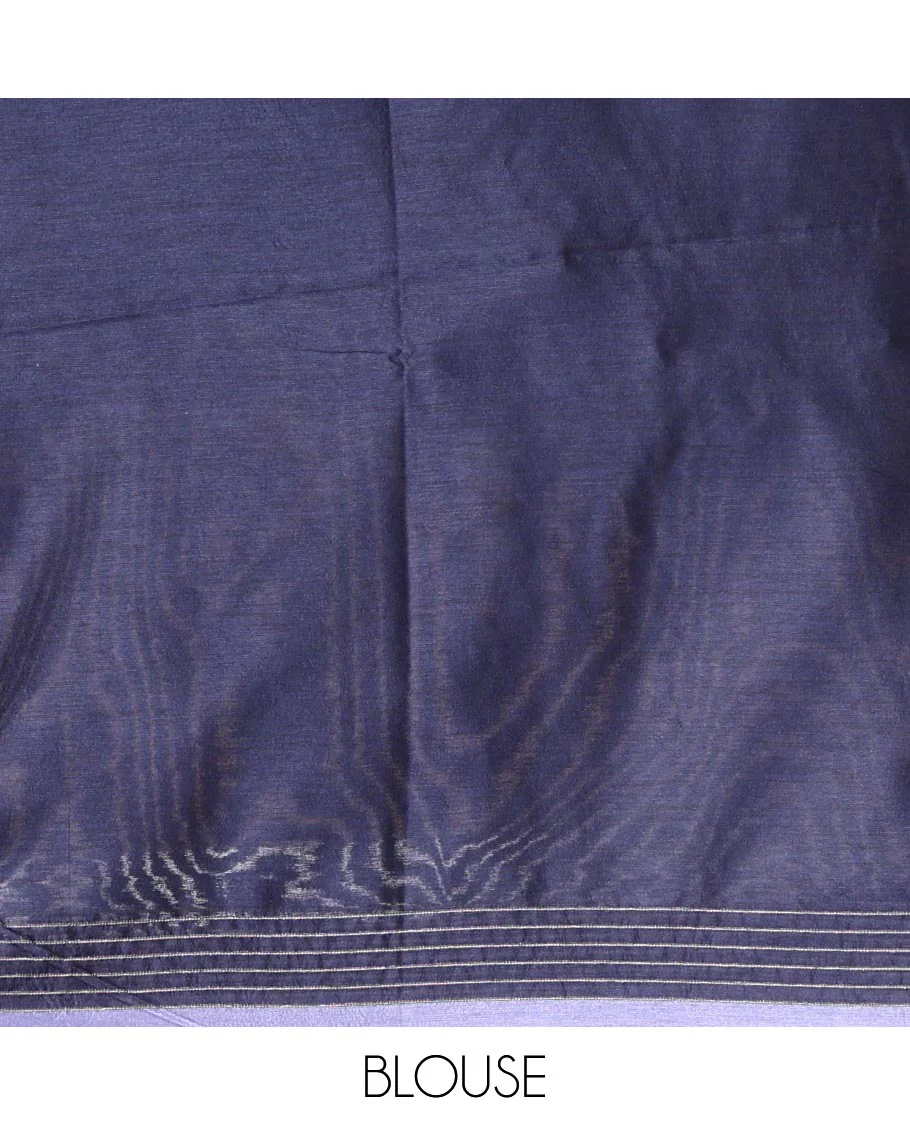 Borderless Lavender Semi-Raw Silk Saree Featuring Elegant Vertical Sequin Stripes Running Across the Body, Complemented by a Contrast Thread-Work Pallu and Paired with a Contrast Blouse - Image 3