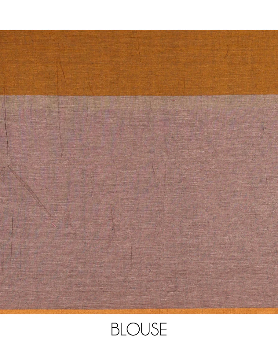 Borderless Maroon ombre style tri-colored plain Khadi mul cotton saree with full plain blouse - Image 4