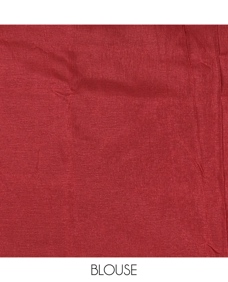 Borderless maroon shibori printed with shell motifs, blockprinted Manipur tussar saree, shibori printed pallu, and a plain matching blouse - Image 4
