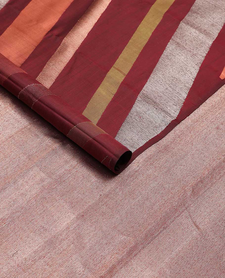Borderless maroon striped Samudrika silk saree with zari design pallu - Image 2