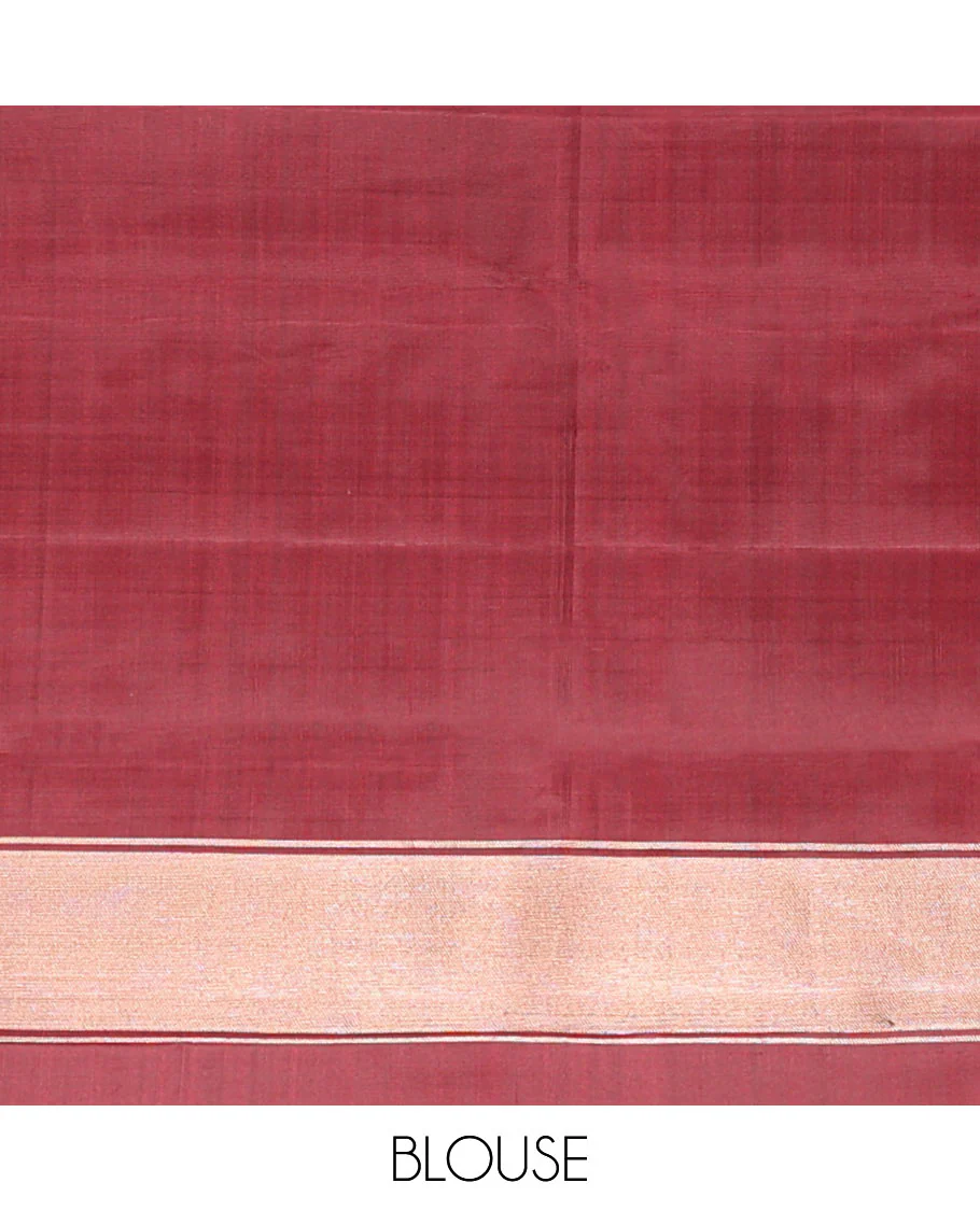 Borderless maroon striped Samudrika silk saree with zari design pallu - Image 6