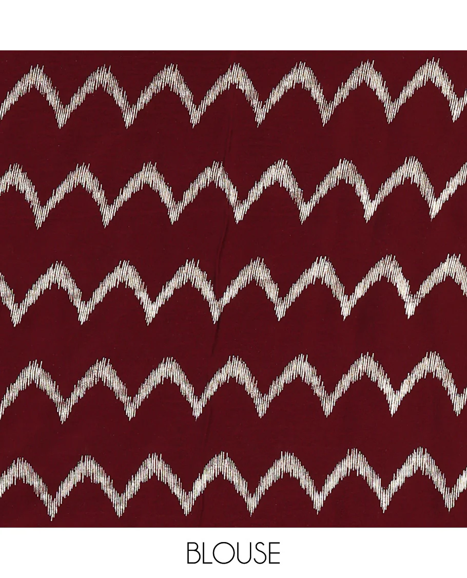 Borderless maroon zig-zag stripes foil printed rangoli saree, running blouse - Image 4
