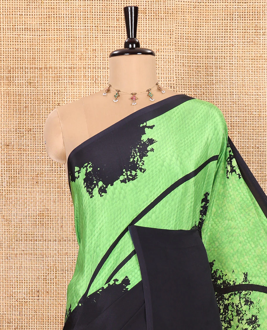 Borderless Multi-Color Crepe Highlighted with Abstract Color-Dyed and Geometric Print, Paired with a Matching Plain Blouse - Image 2