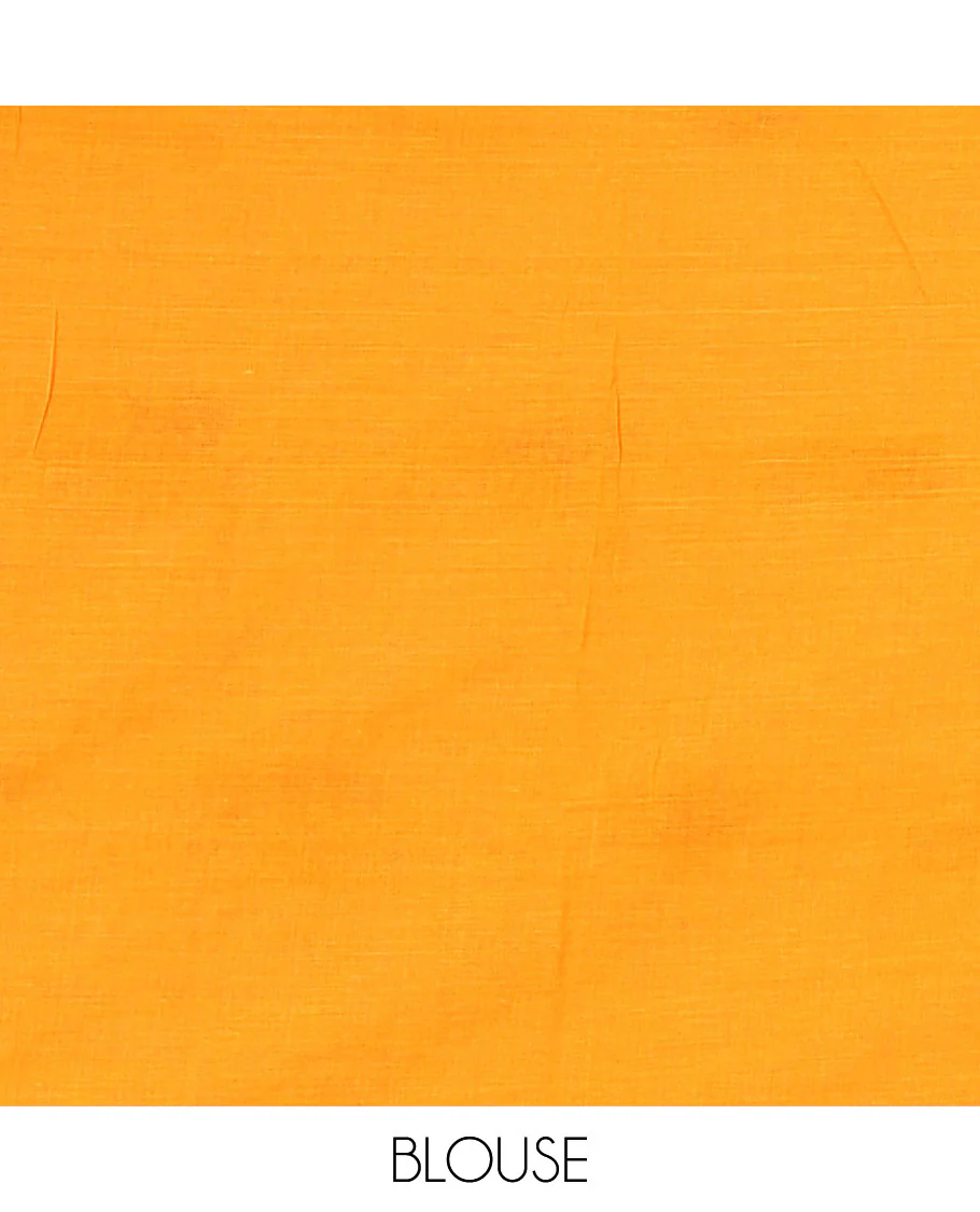 Borderless mustard fish motifs thread embroidered khadi mul cotton saree, fish motifs thread embroidered pallu, and a matching plain blouse - Image 4