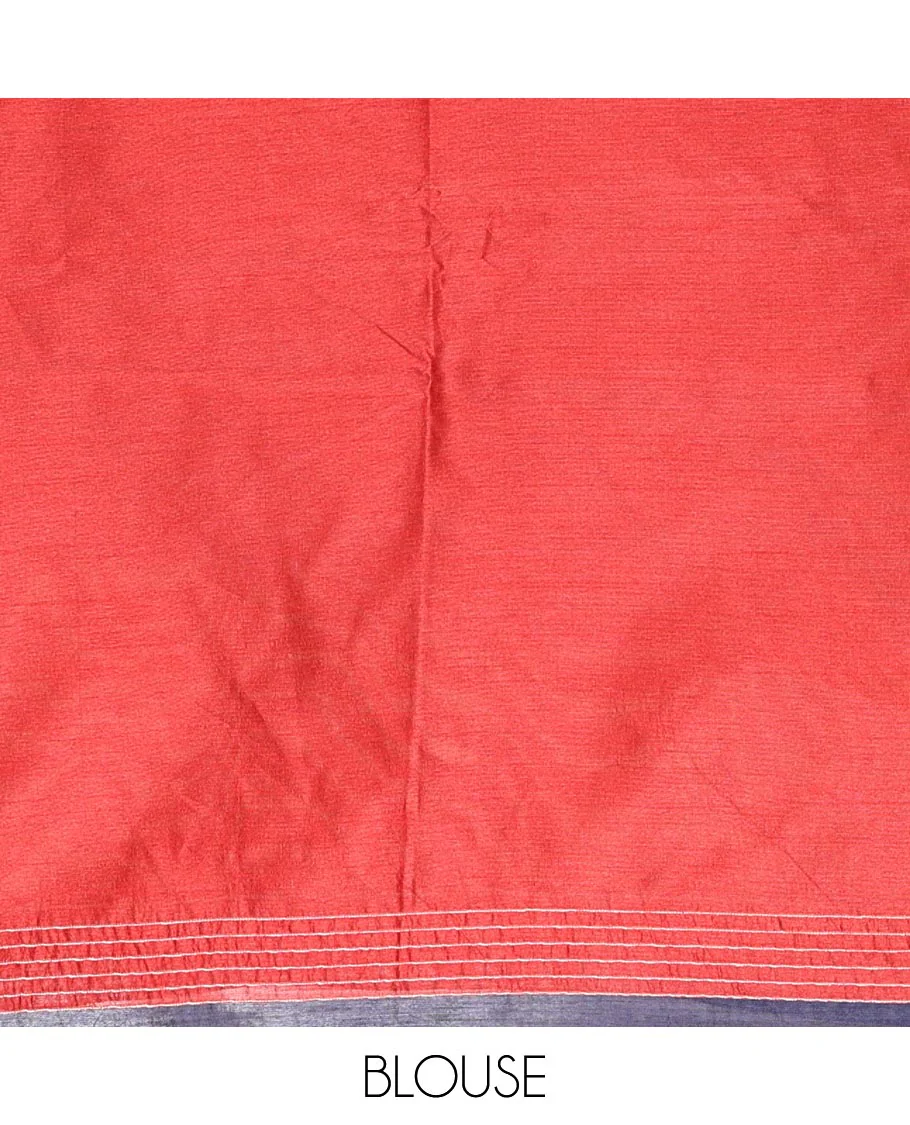 Borderless Navy Blue Semi-Raw Silk Saree Featuring Elegant Vertical Sequin Stripes Running Across the Body, Complemented by a Contrast Thread-Work Pallu and Paired with a Contrast Blouse - Image 3