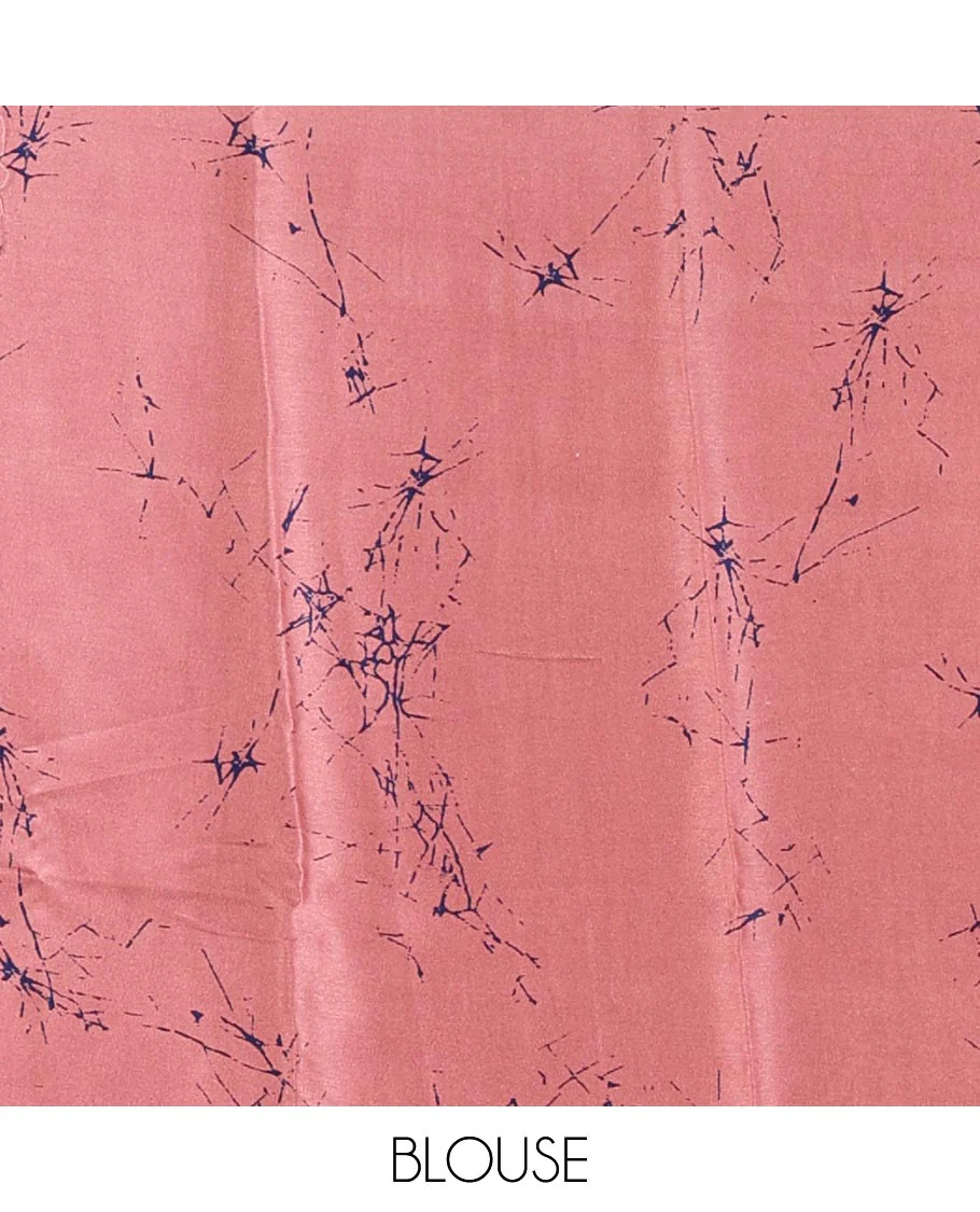 Borderless onion pink batik-style spiral printed satin crepe saree, printed pallu & matching printed blouse - Image 4