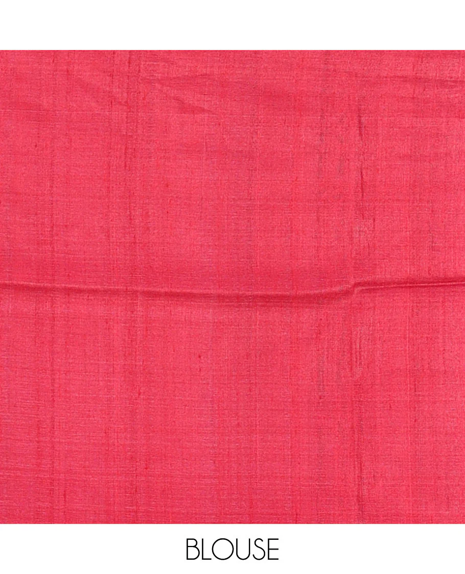 Borderless peach striped tussar silk saree, contrast plain pallu - Image 4