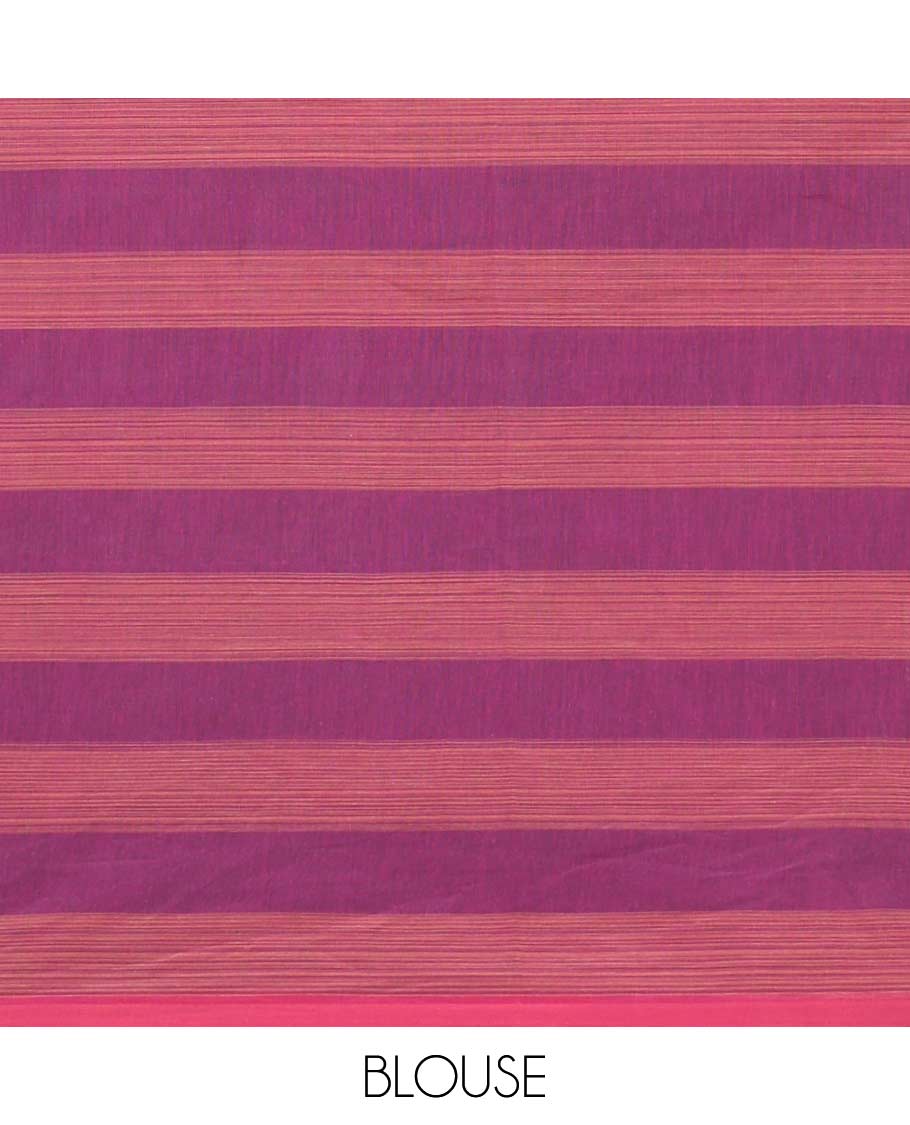 Borderless pink checked and chakram buttas Coimbatore cotton saree, pallu steeped with circular motifs - Image 3