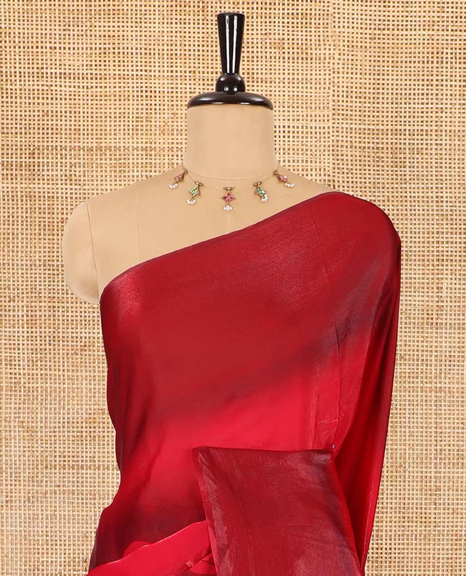 Borderless pink floral motifs printed fendy satin saree with a self-pallu and a matching blouse - Image 3