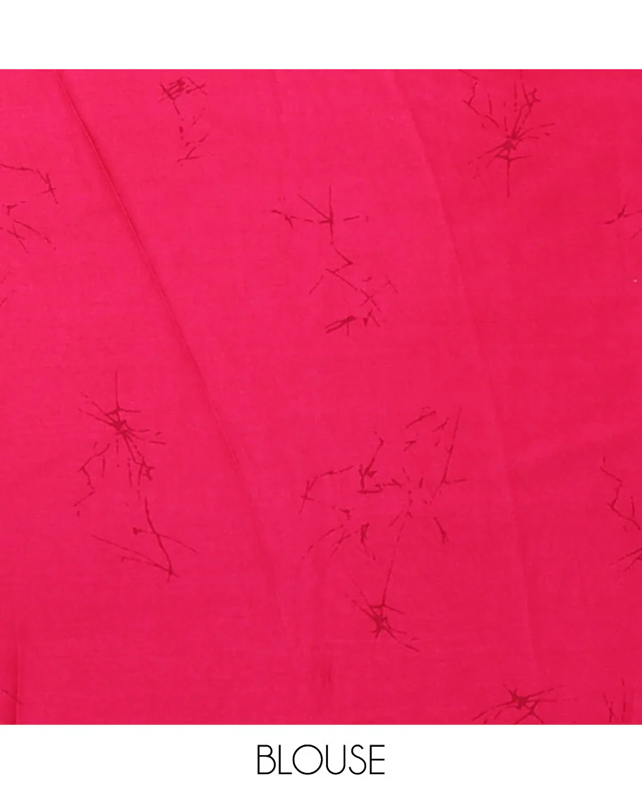 Borderless pink half-and-half model satin saree with batik-style big floral motifs digital printed body and pallu - Image 4