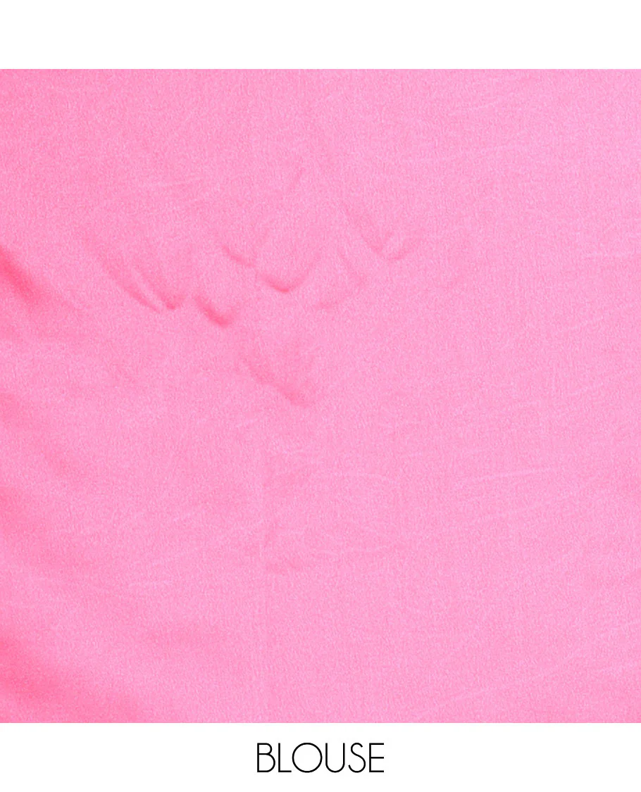 Borderless pink ombre-toned gleaming Shimmer Georgette saree, self-pallu with tassels and a plain pink blouse - Image 4