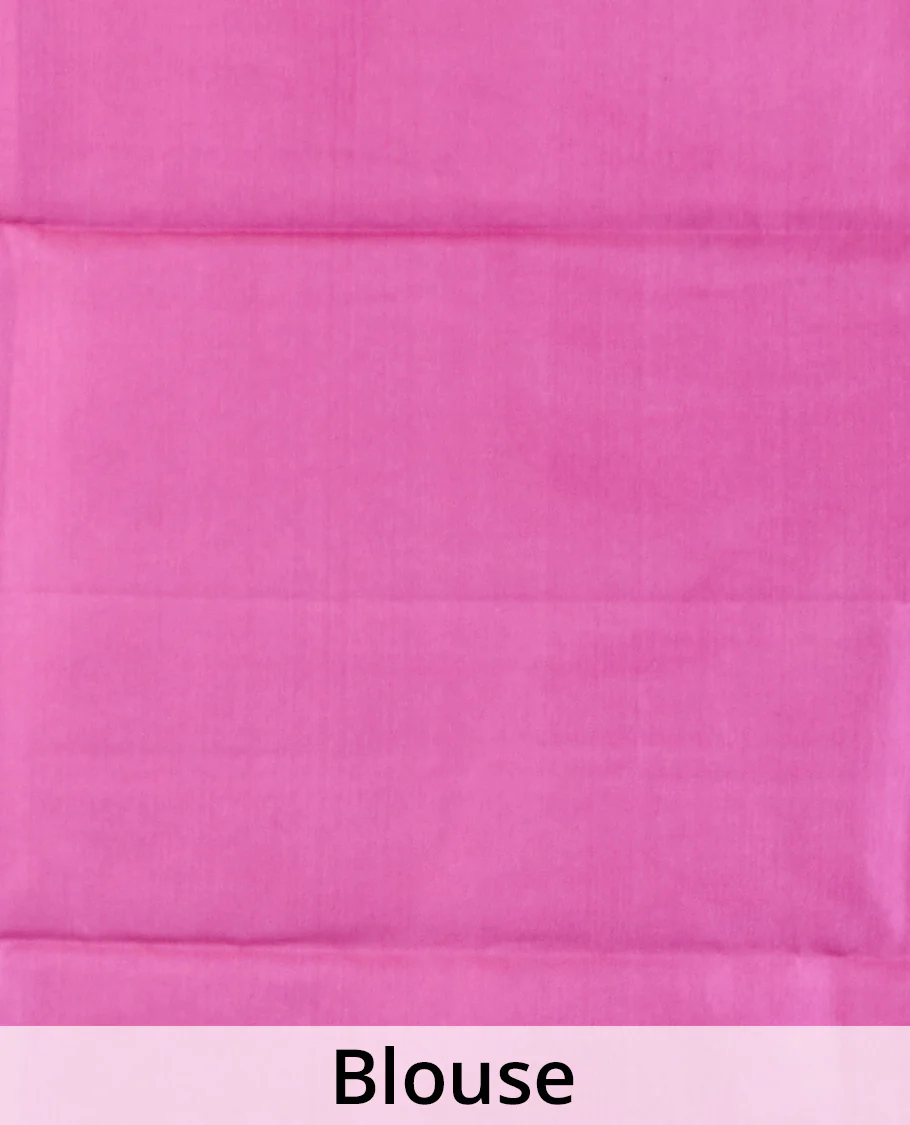 Borderless white-pink floral vine motifs printed silk saree, floral printed pallu - Image 5