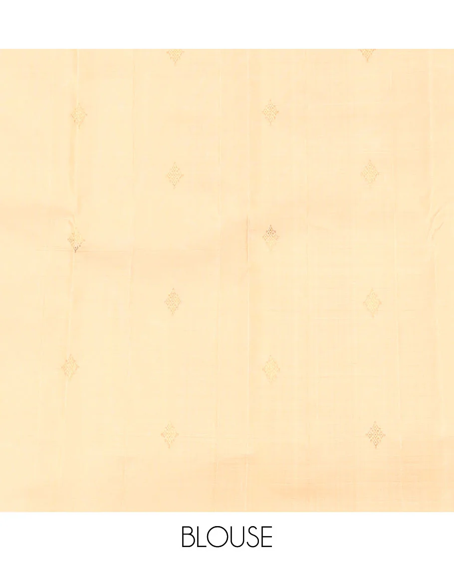 Borderless pink & sandal striped Kanchipuram silk saree with zari buttas, self-pallu of zari buttas - Image 6