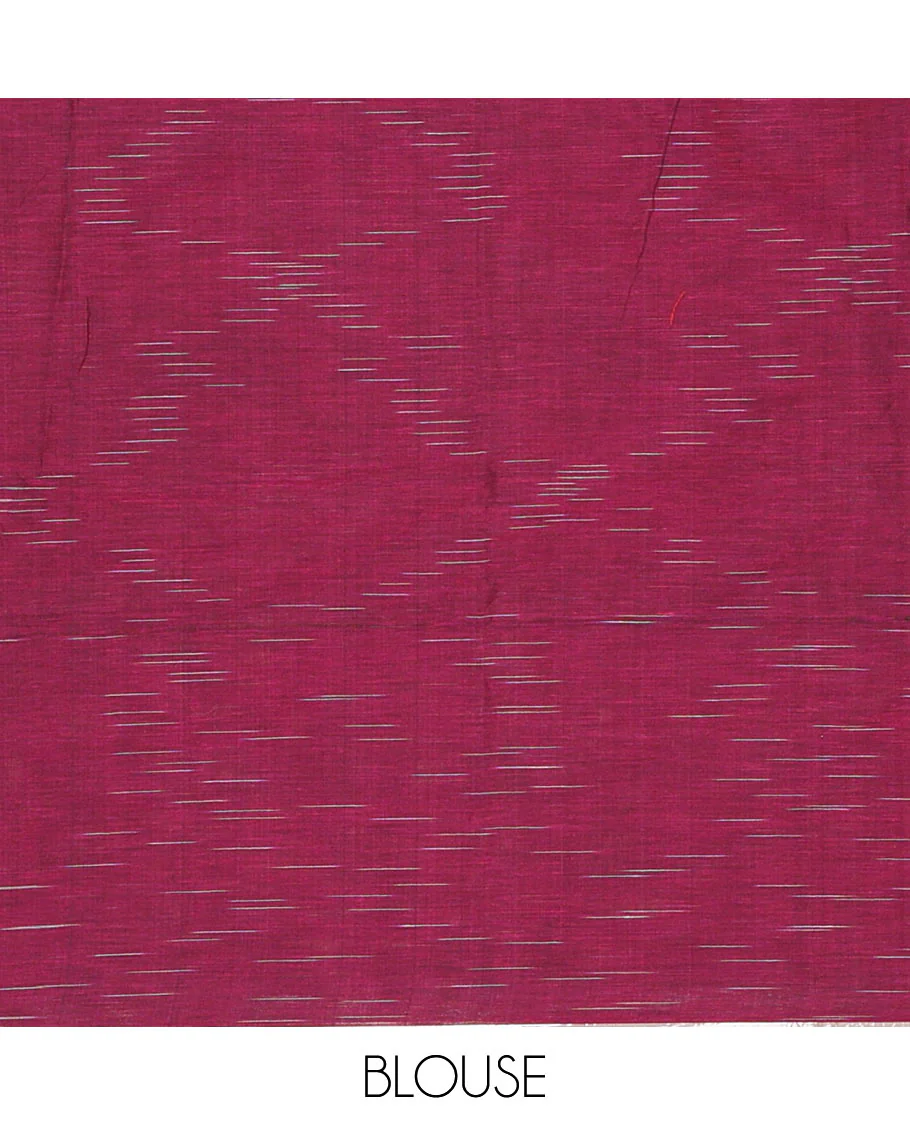 Borderless Purple Khadi Mul Cotton Saree Decked with Jharna-Style Waterdrop Motifs, Featuring a Gleaming Zari-Woven Pallu, Paired with a Matching Blouse Replicating the Body Motifs - Image 4